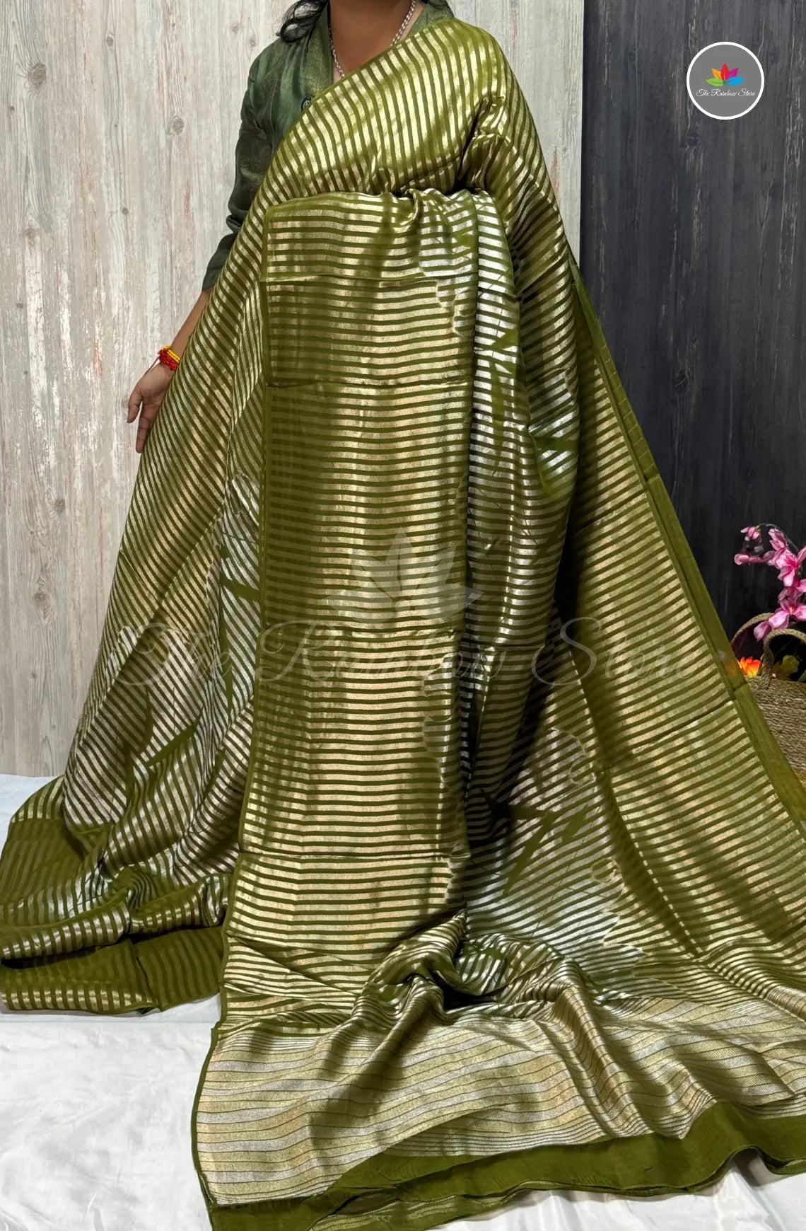 Mango Zari Silk Pattu Saree - Olive Green