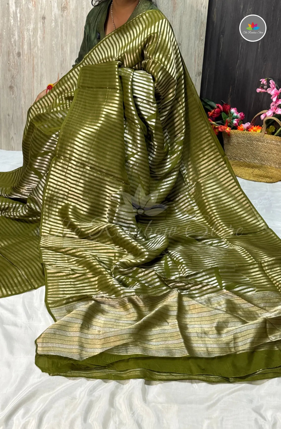Mango Zari Silk Pattu Saree - Olive Green