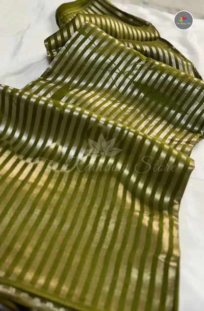Mango Zari Silk Pattu Saree - Olive Green