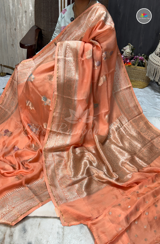 Manipur Kota Silk Saree - Peach