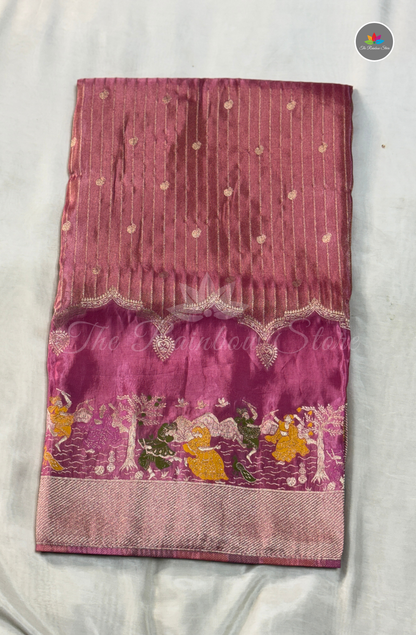 Imported Satin Tissue Mushru Saree - Mauve Pink with Silver Zari