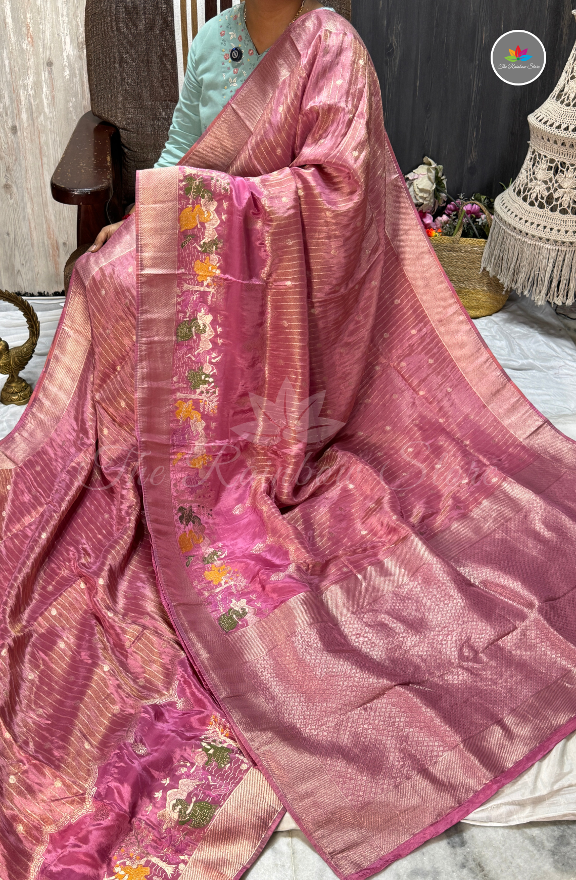 Imported Satin Tissue Mushru Saree - Mauve Pink with Silver Zari