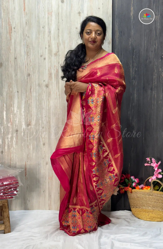 Meena Tissue Saree - Dark Pink