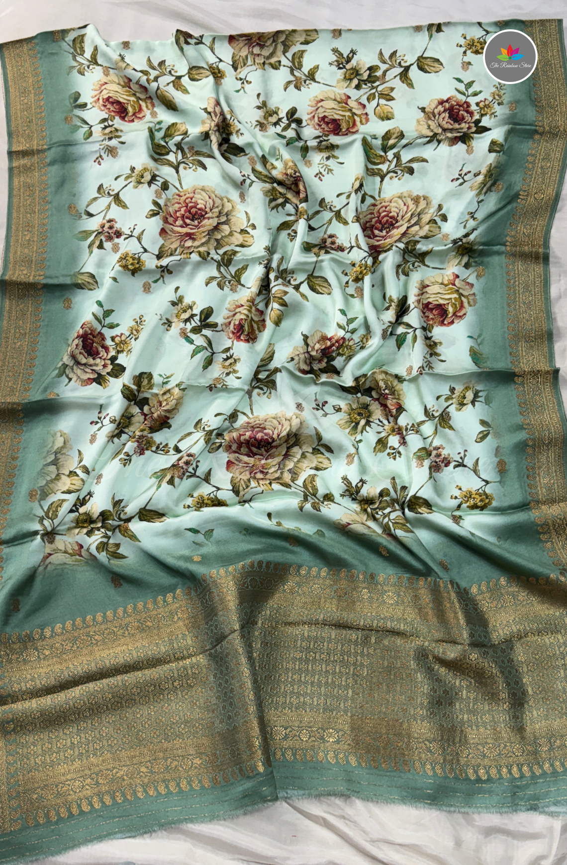 Pure Satin Mushru 3-Piece Salwar Set - Mint Green