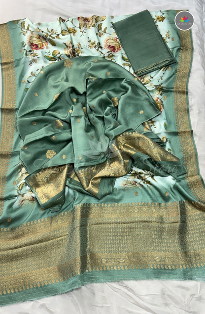 Pure Satin Mushru 3-Piece Salwar Set - Mint Green
