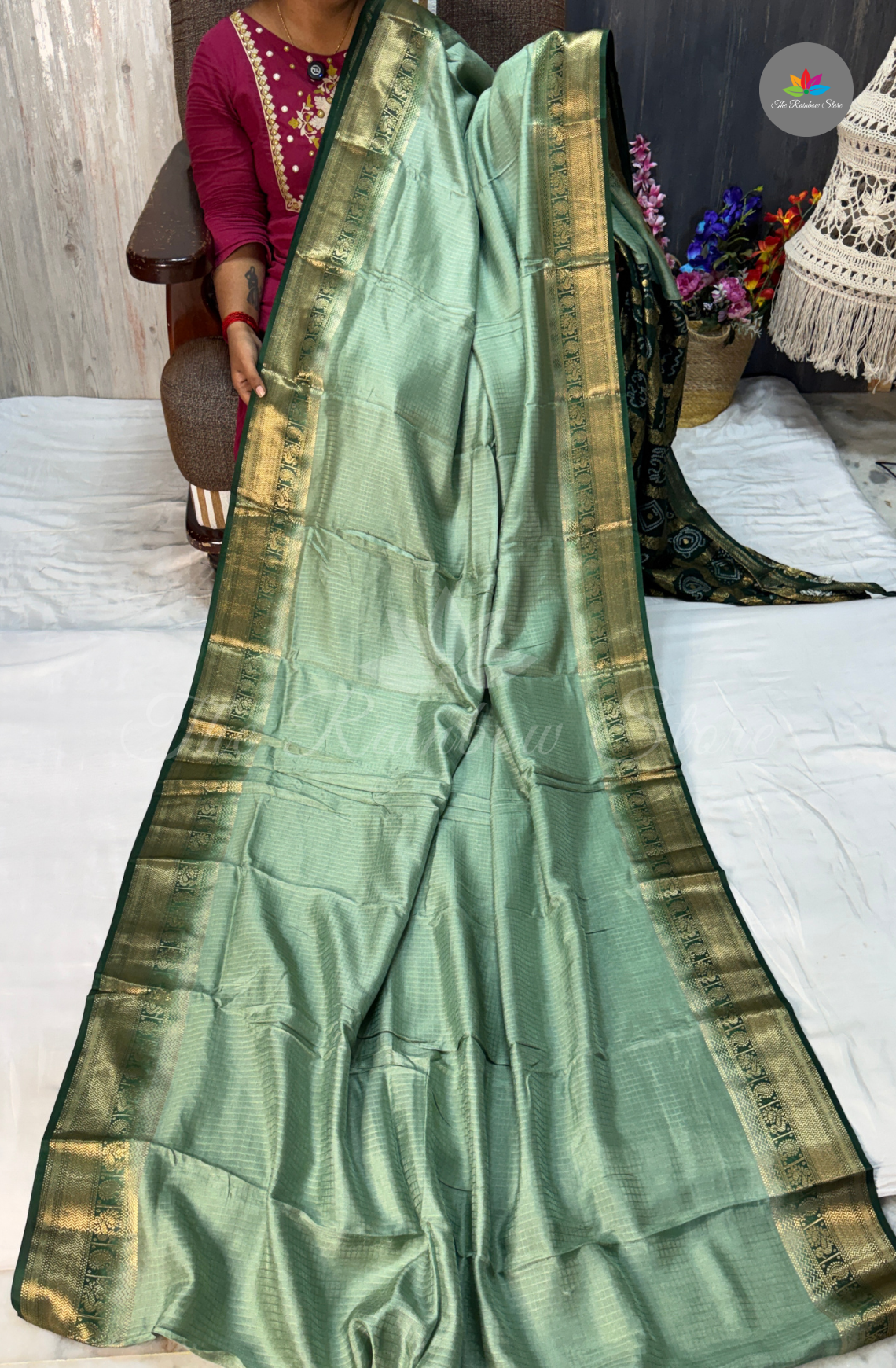 Crepe Silk  Saree - Mint Green