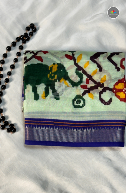 Mangalagiri Pattu Saree - Mint Green base with Royal Blue