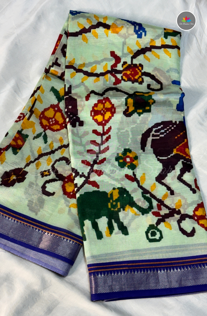 Mangalagiri Pattu Saree - Mint Green base with Royal Blue