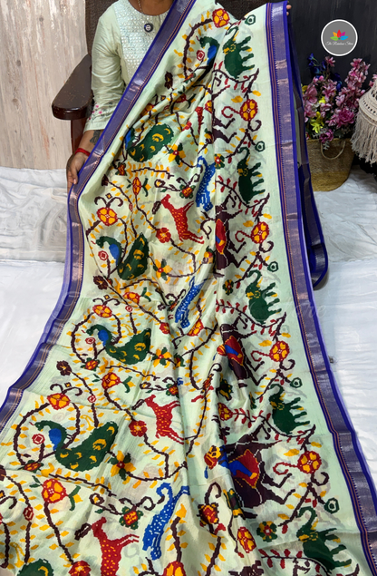 Mangalagiri Pattu Saree - Mint Green base with Royal Blue