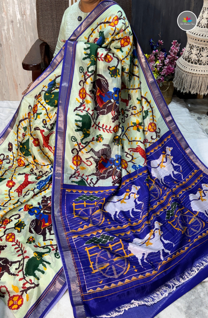 Mangalagiri Pattu Saree - Mint Green base with Royal Blue
