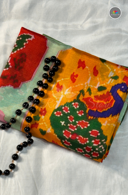 Mangalagiri Pattu Saree - Mint Green with Multicolor Floral