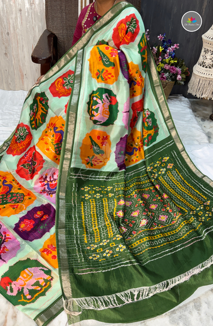 Mangalagiri Pattu Saree - Mint Green with Multicolor Floral