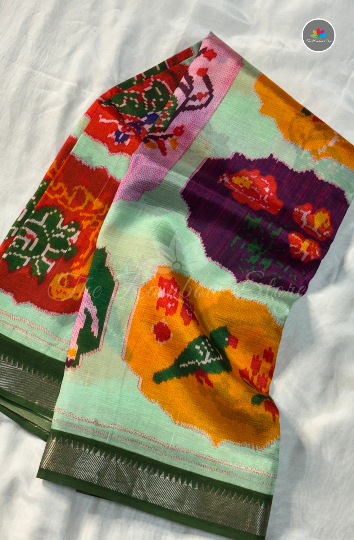 Mangalagiri Pattu Saree - Mint Green with Multicolor Floral