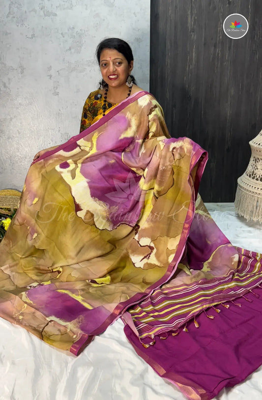 Mulbar Soft Silk Saree with Digital Prints - Leaf Green