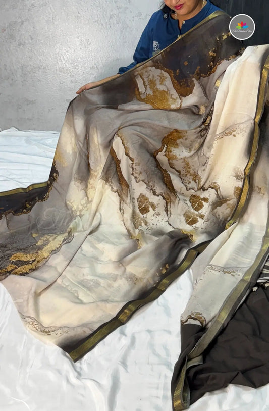 Mulbar Soft Silk Saree with Digital  Prints - Brown