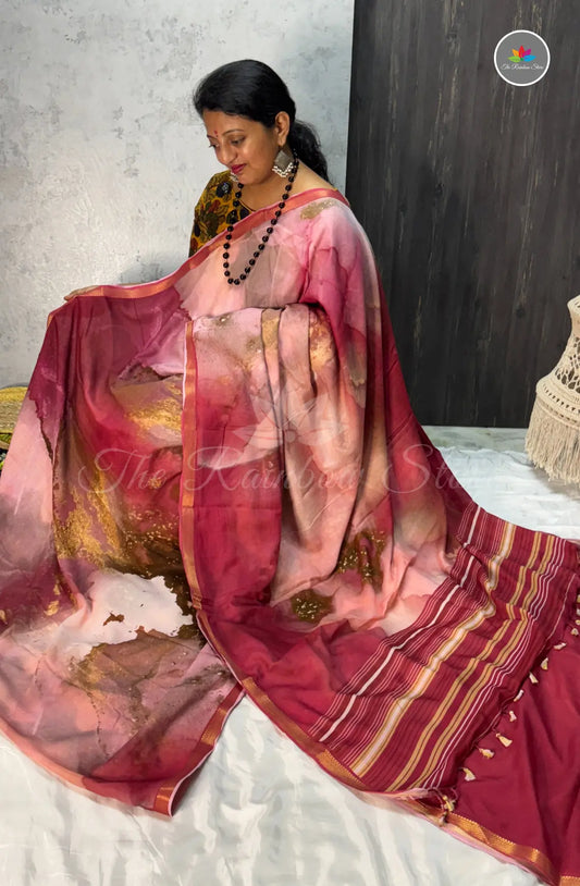 Mulbar Soft Silk Saree with Digital Prints - Kumkum Red
