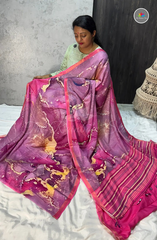 Mulbar Soft Silk Saree with Digital Prints - Lavender