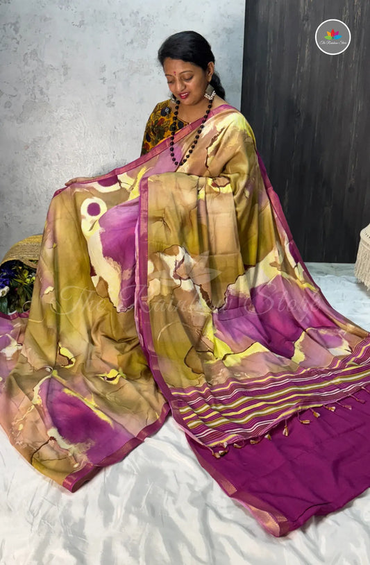 Mulbar Soft Silk Saree with Digital Prints - Leaf Green