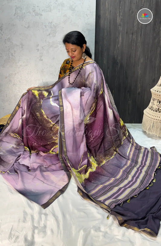 Mulbar Soft Silk Saree with Digital Prints - Velvet