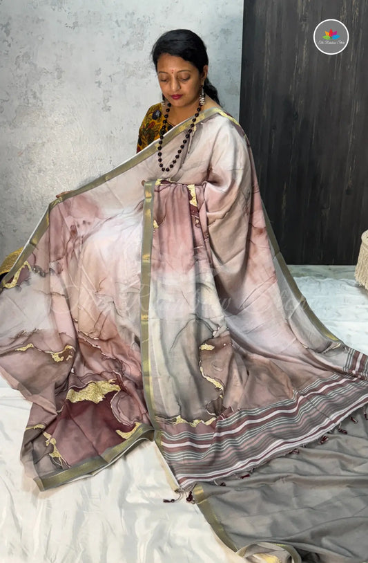 Mulbar Soft Silk Saree with Digital Prints - Ash Grey
