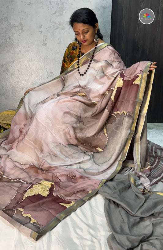Mulbar Soft Silk Saree with Digital Prints - Ash Grey
