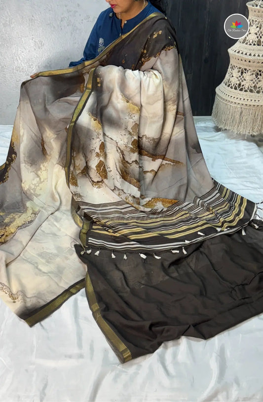 Mulbar Soft Silk Saree with Digital  Prints - Brown