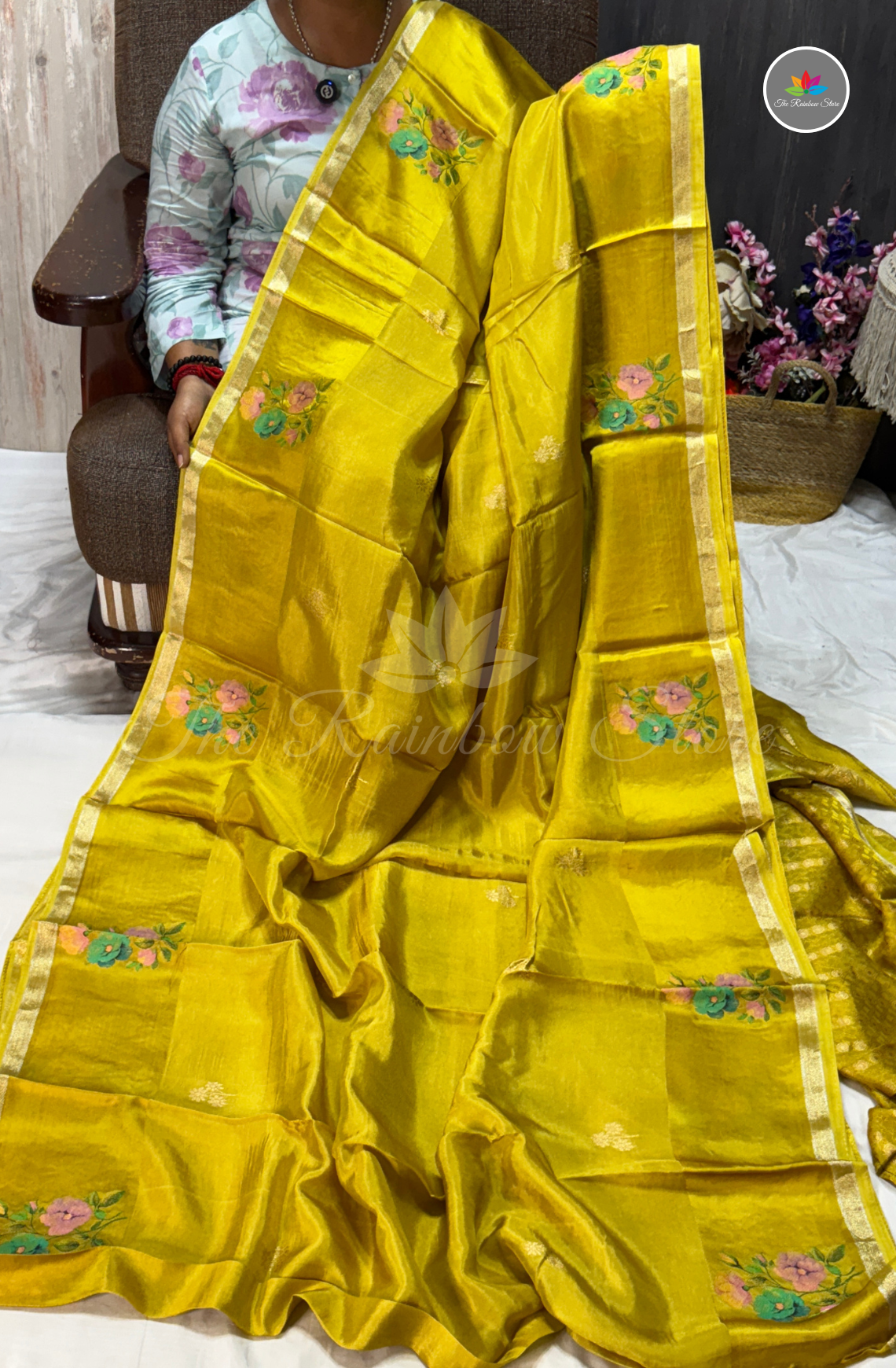 Organza Silk Saree - Mustard Yellow