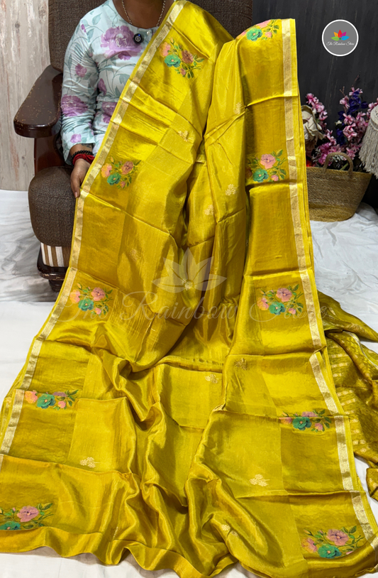 Organza Silk Saree - Mustard Yellow