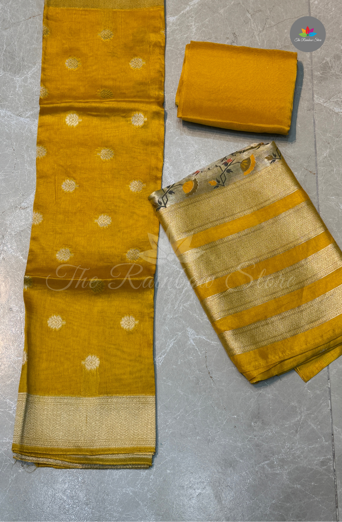 3 Piece Set Pure Tusser Dress Material(salwar) - Mustard Yellow