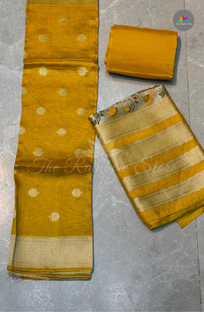 3 Piece Set Pure Tusser Dress Material(salwar) - Mustard Yellow