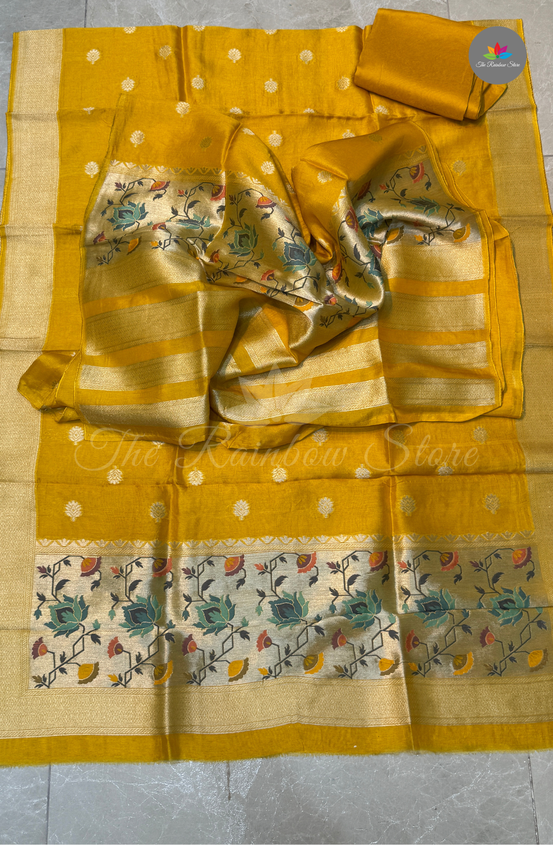 3 Piece Set Pure Tusser Dress Material(salwar) - Mustard Yellow
