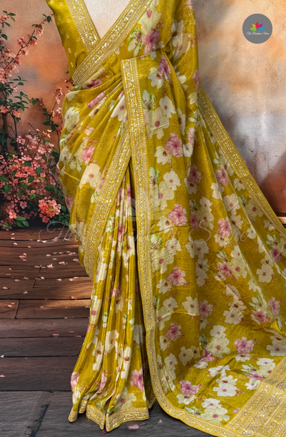 Pure Satin With Sabyasachi Borders - Mustard Yellow
