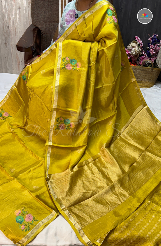 Organza Silk Saree - Mustard Yellow