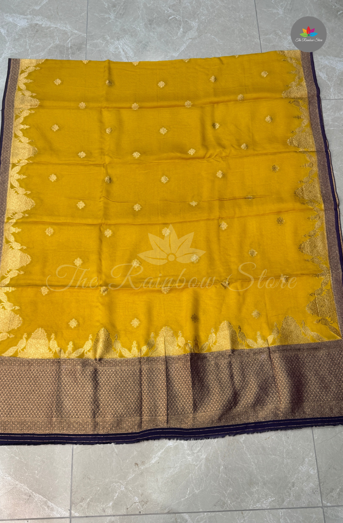 Pure Satin Mushru Silk (3 Piece Set ) - Mustard Yellow and Royal Purple