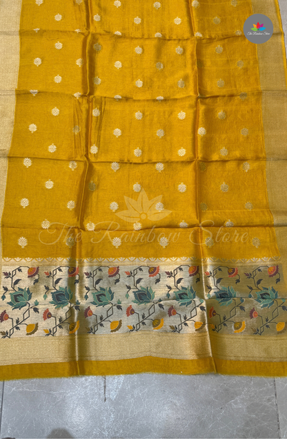3 Piece Set Pure Tusser Dress Material(salwar) - Mustard Yellow