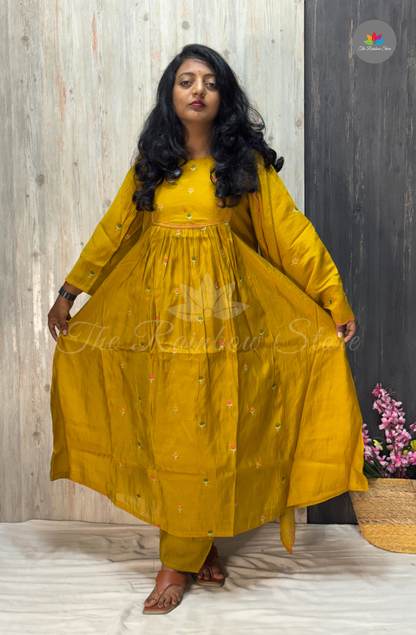 Mul Chenderi 3 Piece Stitched Suit - Mustard Yellow