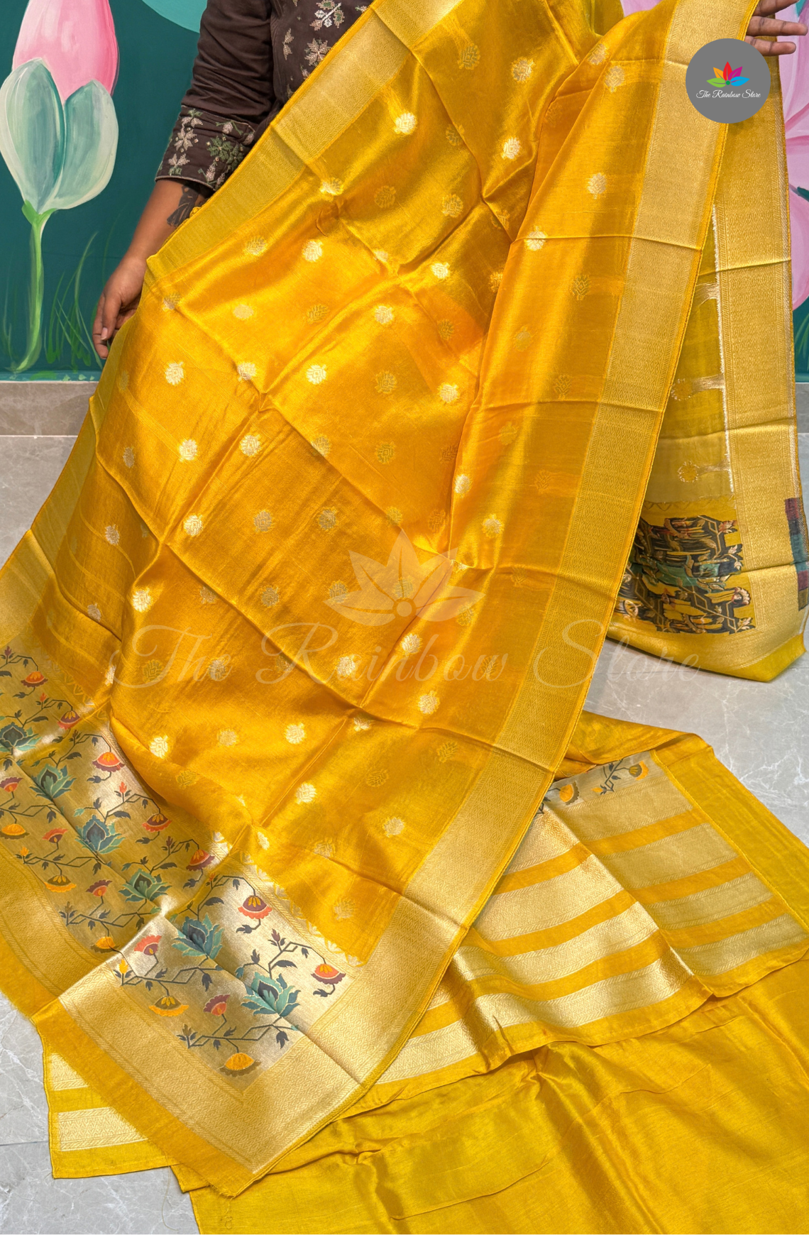 3 Piece Set Pure Tusser Dress Material(salwar) - Mustard Yellow