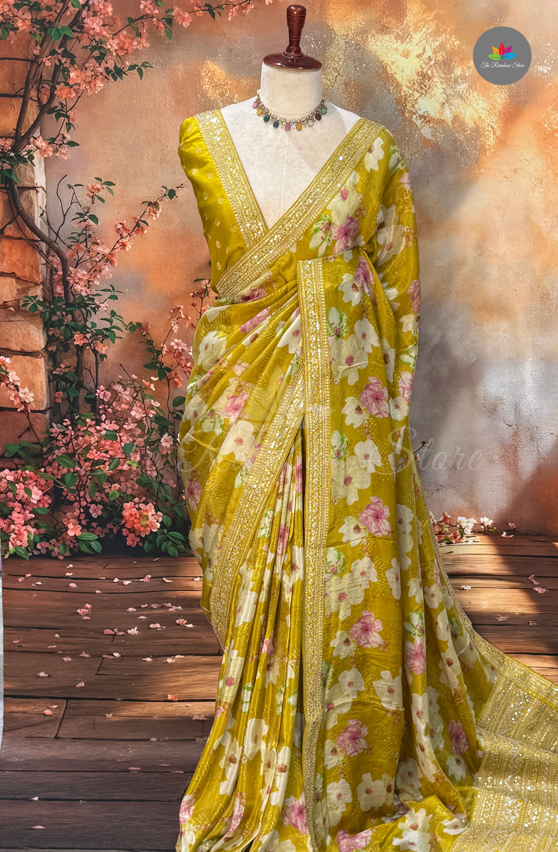 Pure Satin With Sabyasachi Borders - Mustard Yellow