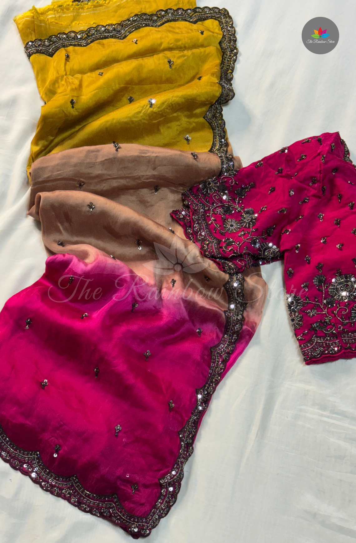 Pure Organza Crepe - Mustard Yellow With Pink