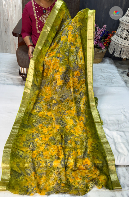 Pure Chiffon Saree- Mustard Yellow