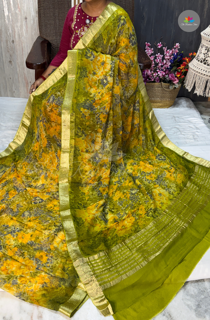 Pure Chiffon Saree- Mustard Yellow