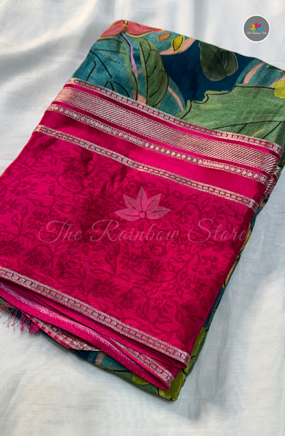 Mysore Crepe Saree - Hot Pink