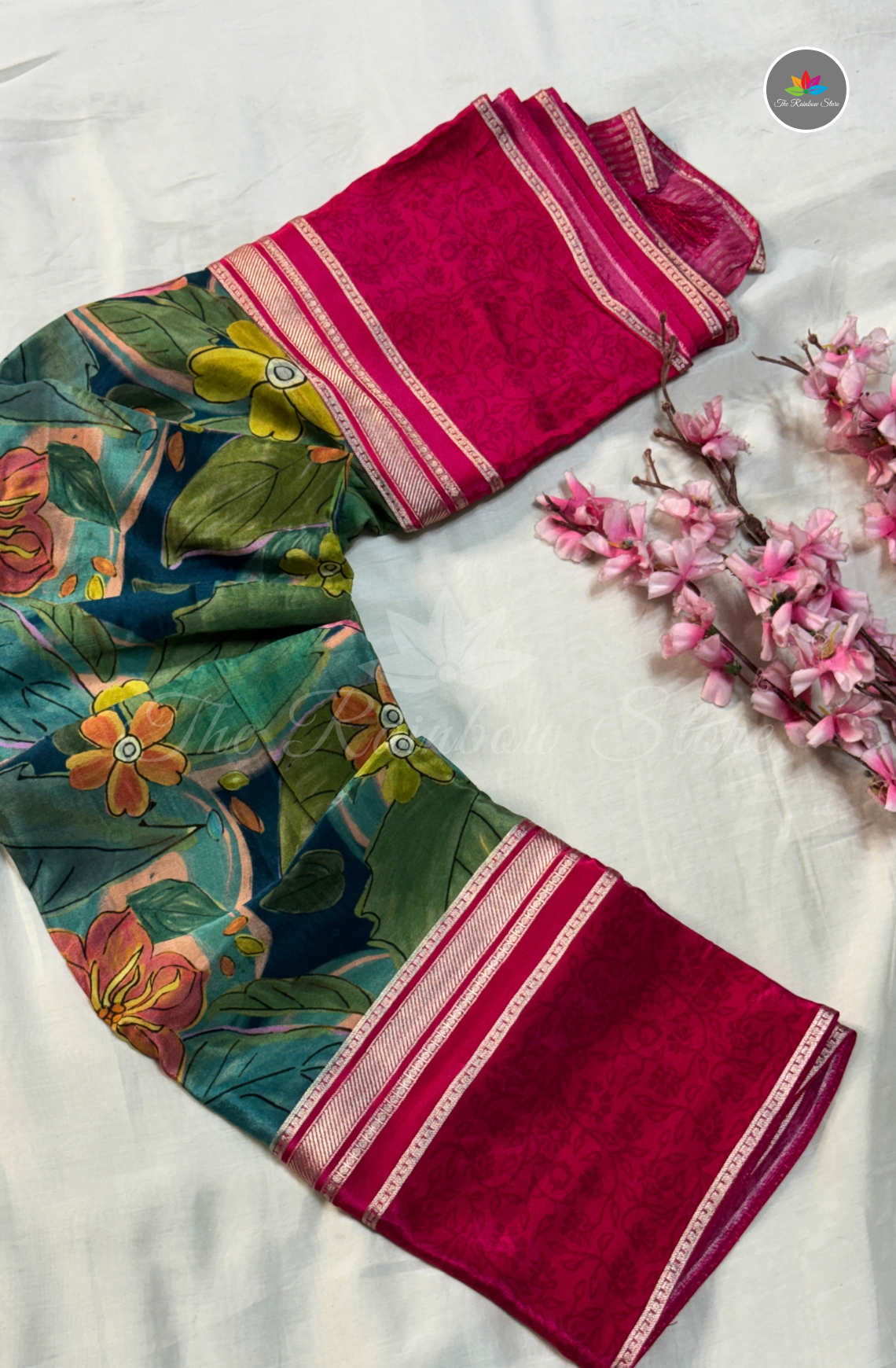 Mysore Crepe Saree - Hot Pink