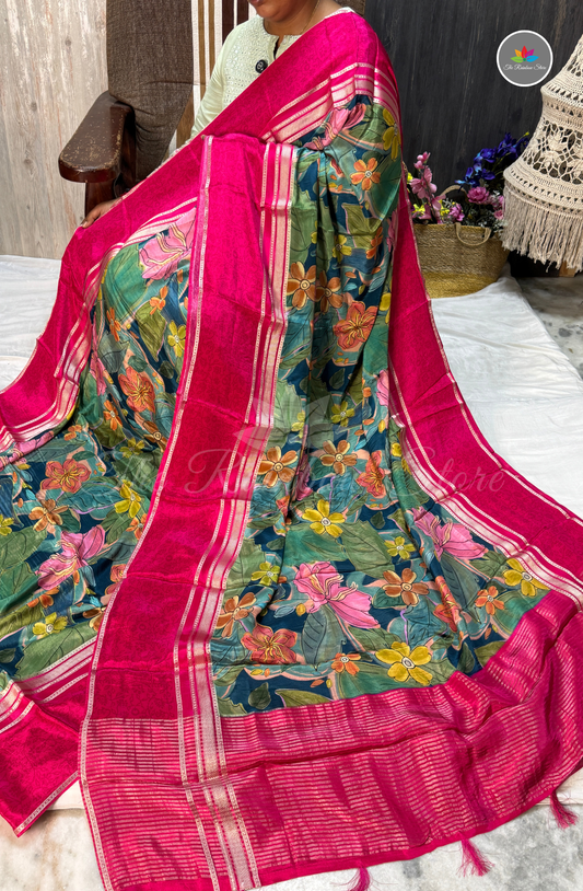 Mysore Crepe Saree - Hot Pink