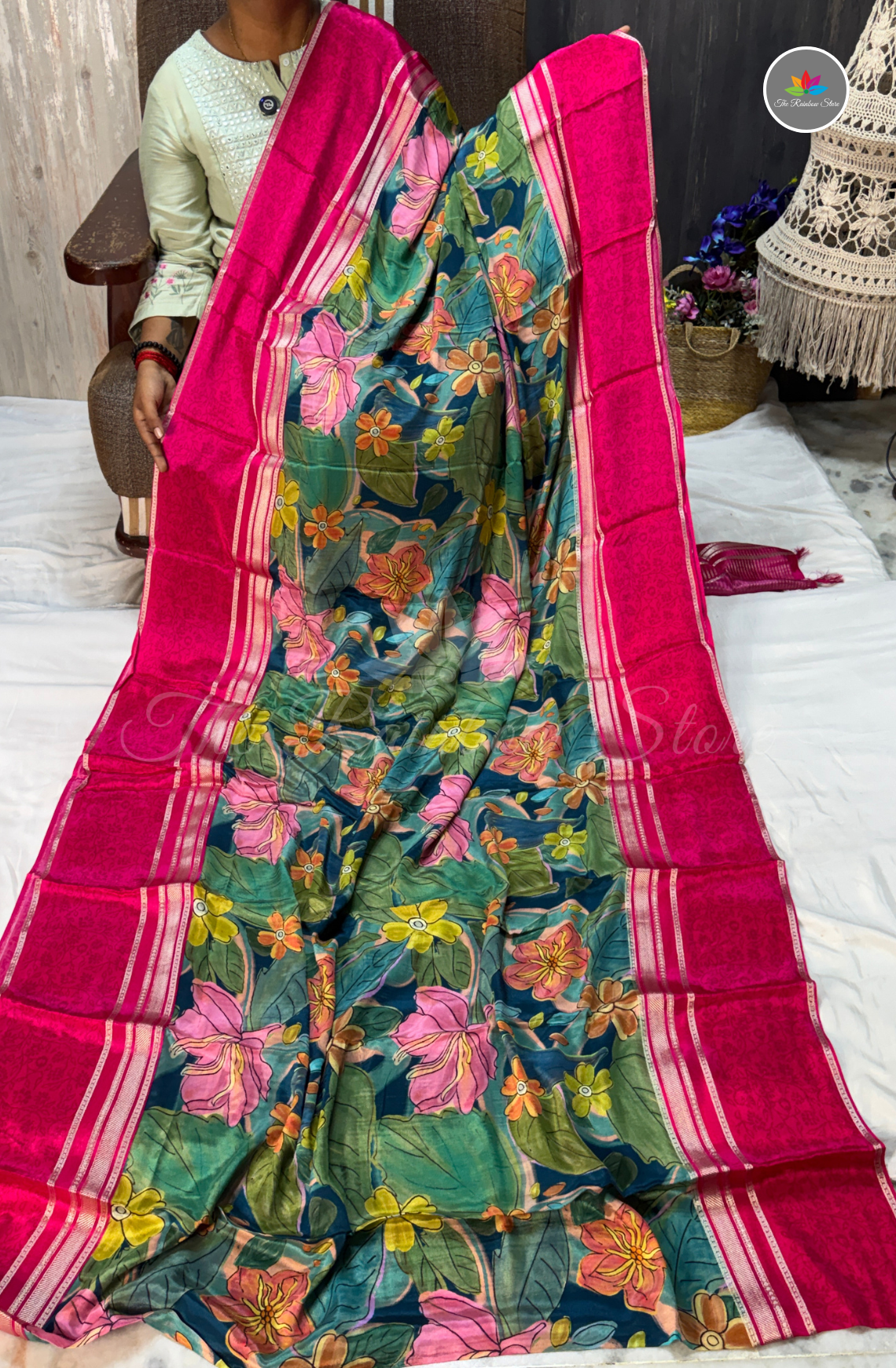 Mysore Crepe Saree - Hot Pink