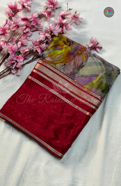 Mysore Crepe Saree - Rani Pink
