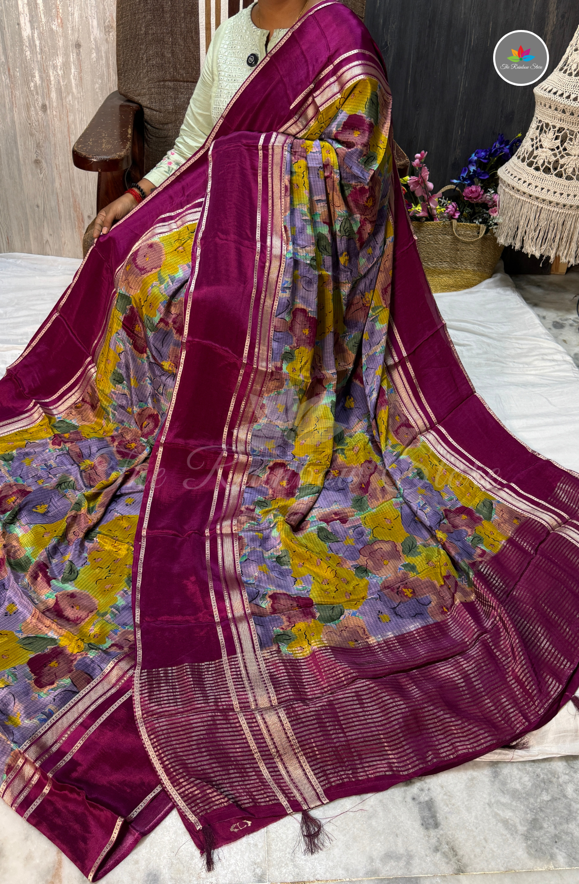 Mysore Crepe Saree - Wine Purple