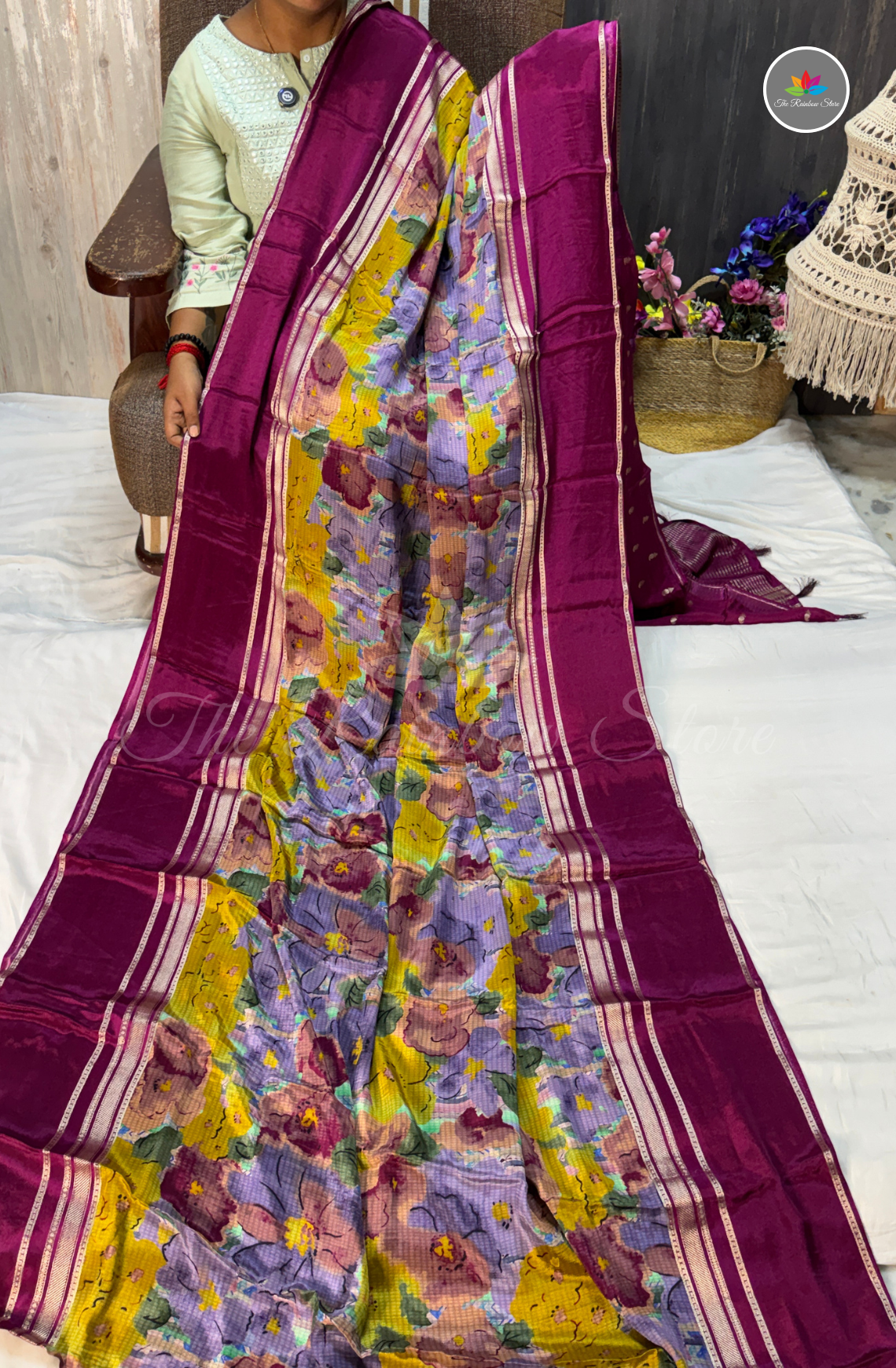 Mysore Crepe Saree - Wine Purple