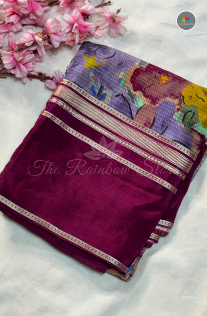 Mysore Crepe Saree - Wine Purple