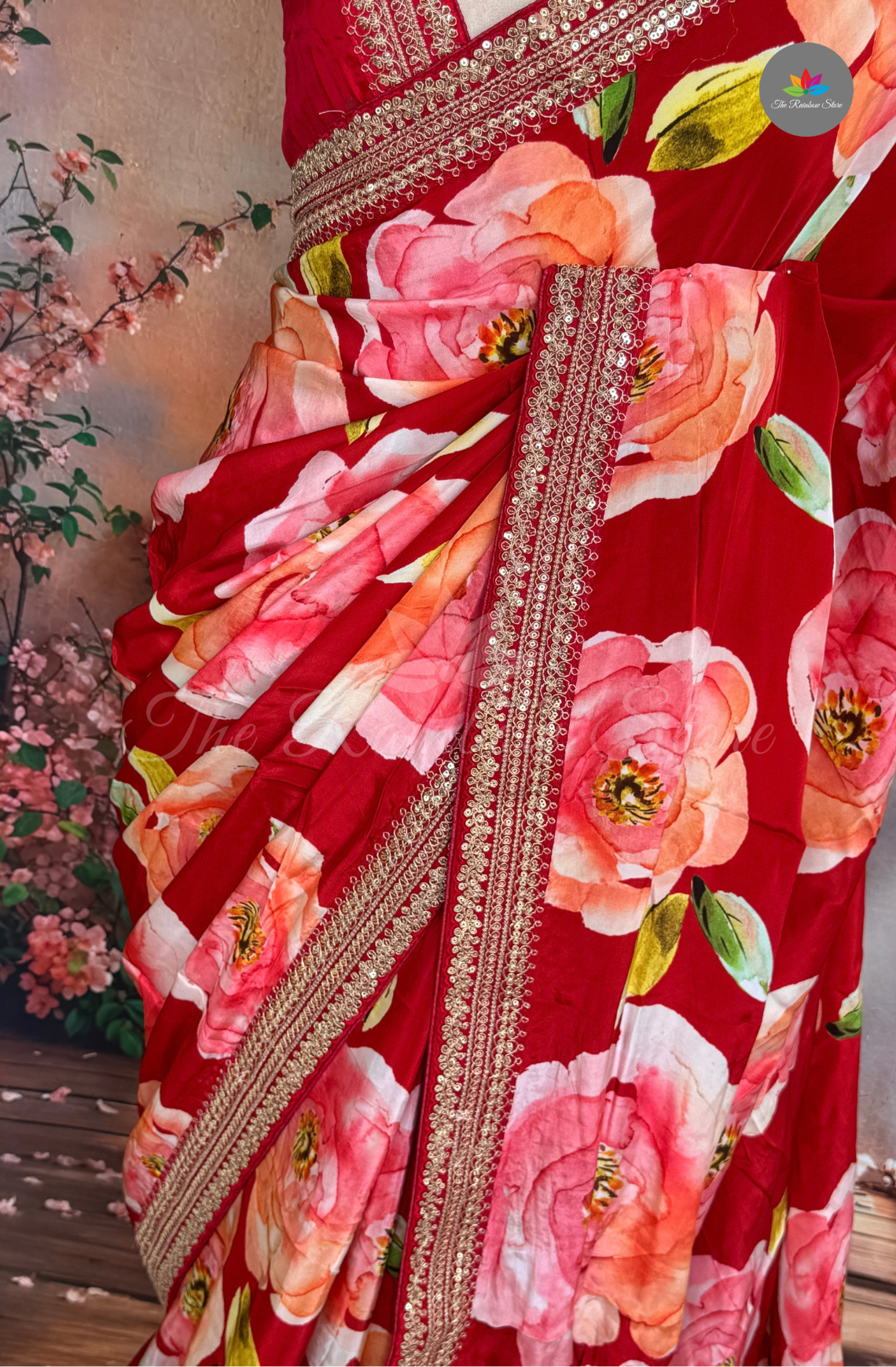 Pure Satin With Sabyasachi Borders - Deep Red